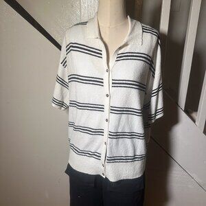 Madewell Textured Stripe Button-Up Polo • Size 2X